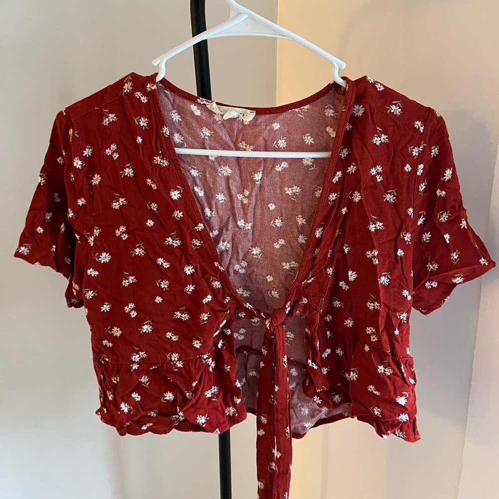 PacSun Red Tie Front Crop Blouse